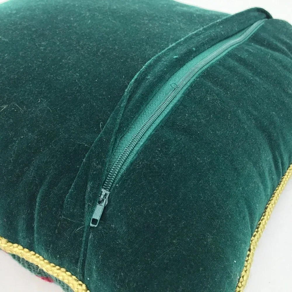 Needlepoint Christmas Tree & Angel Accent Throw Pillow Green Red Wool Embroidery